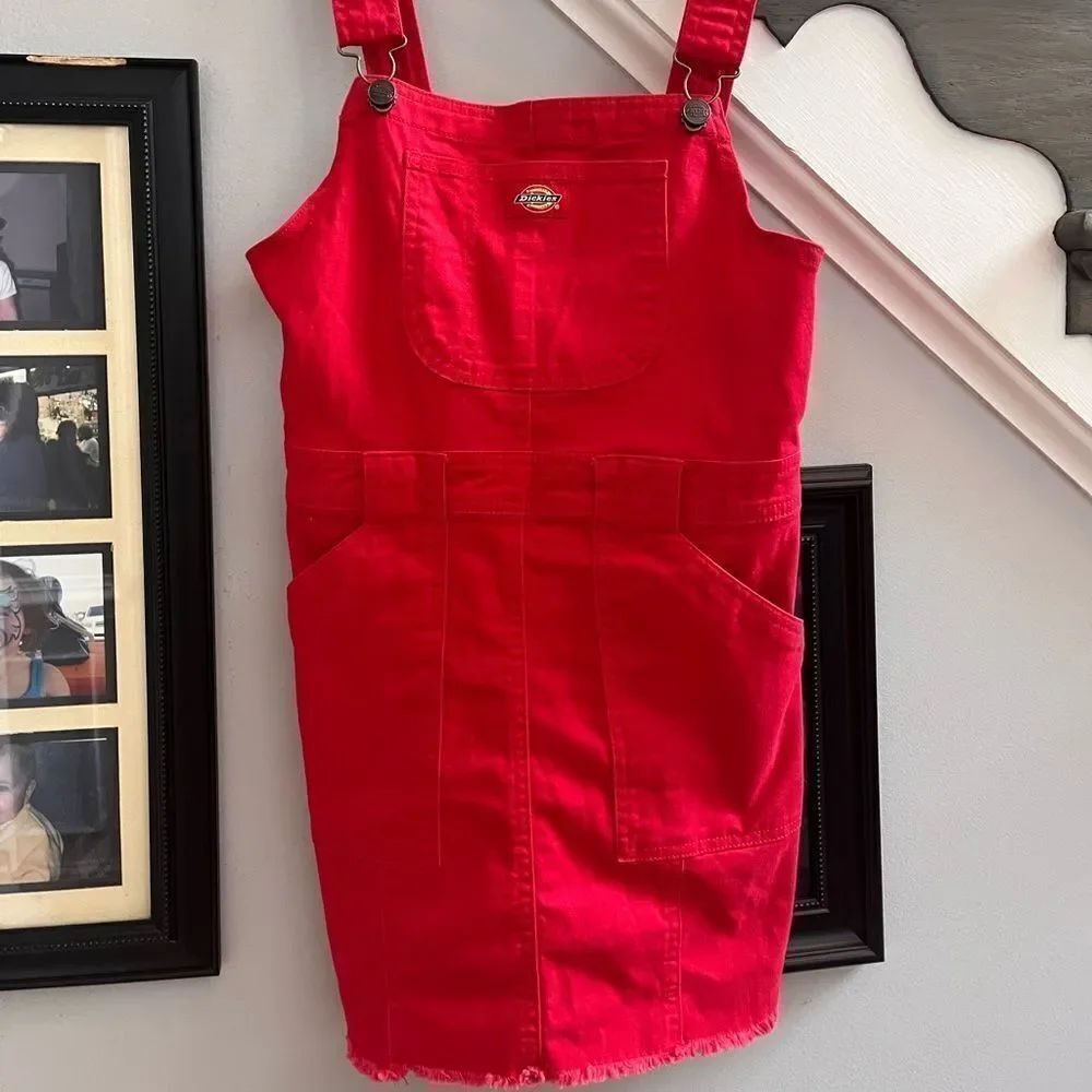 Dickies Red Overalls Skirt Dress sz XS EUC